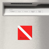 Custom Diving Down SCUBA Flag Red and White Square Magnet (In Situ (Geschirrspüler))