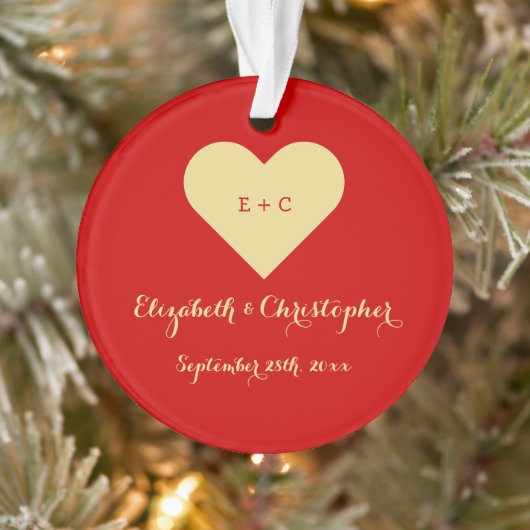 Custom DIY Mr. Wedding Name Date Heart Monogram Ornament (Baum)