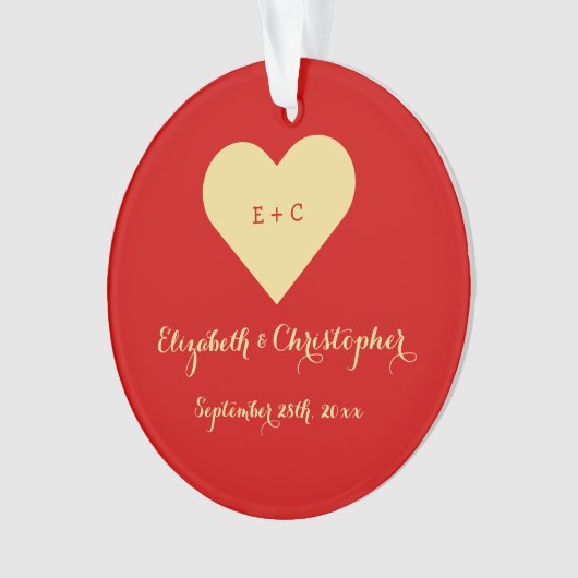 Custom DIY Mr. Wedding Name Date Heart Monogram Ornament (Vorderseite)