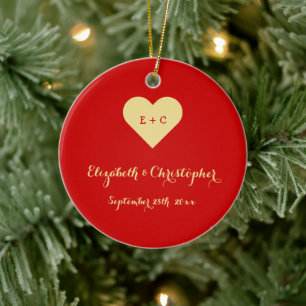 Custom DIY Wedding Name Date Heart Monogram Mr. Keramikornament