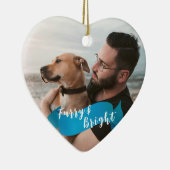 Custom Dog Cat Foto Happy Pawlidays Blue Keramik Ornament (Rechts)