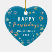 Custom Dog Cat Foto Happy Pawlidays Blue Keramik Ornament (Hinten)