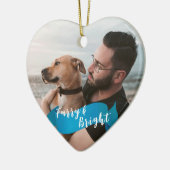 Custom Dog Cat Foto Happy Pawlidays Blue Keramik Ornament (Links)