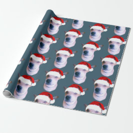 Custom Dog Christmas Foto Dusty Blue Geschenkpapier