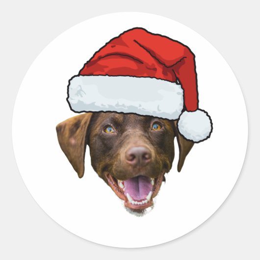 Custom Dog Face Photo Santa Hat Christmas Runder Aufkleber (Vorderseite)
