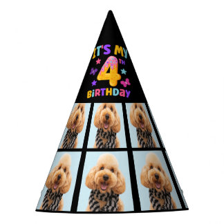 Custom Dog Foto 4. Geburtstag Party Party Hat Partyhütchen