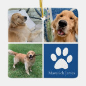Custom Dog Foto Collage Niedlich Blue Pet Weihnach Keramikornament (Vorderseite)