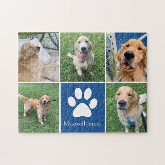 Custom Dog Foto Collage Pet Pfosten Niedlich blau  Puzzle (Horizontal)