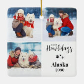 Custom Dog Foto Collage Weihnachts-Happy Howlidays Keramikornament (Rückseite)