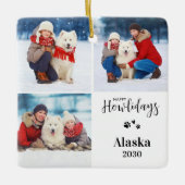 Custom Dog Foto Collage Weihnachts-Happy Howlidays Keramikornament (Vorderseite)