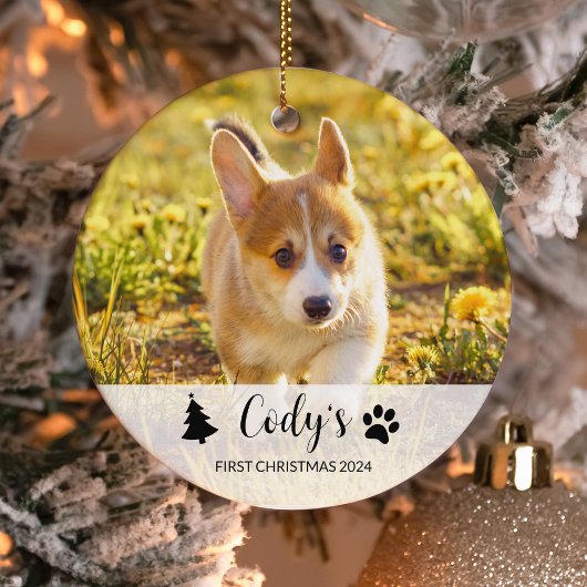 Custom Dog Foto Erste Weihnachtsfeier Keramik Ornament