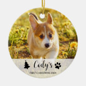 Custom Dog Foto Erste Weihnachtsfeier Keramik Ornament (Vorne)