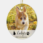 Custom Dog Foto Erste Weihnachtsfeier Keramik Ornament (Links)
