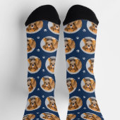 Custom Dog Foto Navy Blue Paw Print Socken (Oben)