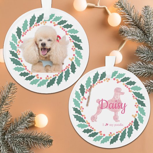 Custom Dog Foto Pink Poodle Weihnachtsschmuck Ornament