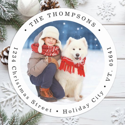 Custom Dog Foto Weihnachtskarte Rücksendeadresse Runder Aufkleber