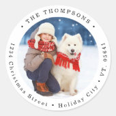 Custom Dog Foto Weihnachtskarte Rücksendeadresse Runder Aufkleber (Vorderseite)