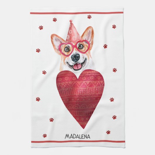 Custom Dog Lover Valentine Geschenk Corgi Geschirrtuch (Vertikal)