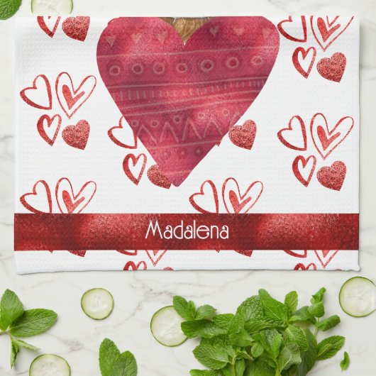 Custom Dog Lover Valentine Geschenk Deutscher Schä Geschirrtuch (Gefaltet)