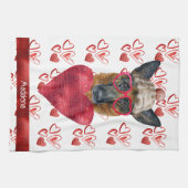 Custom Dog Lover Valentine Geschenk Deutscher Schä Geschirrtuch (Horizontal)