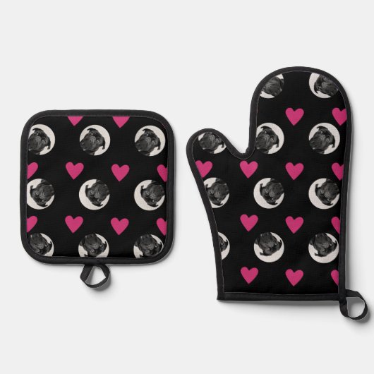Custom Dog Lover's Heart Pattern Ofenhandschuh & Topflappen-Set (Vorderseite)
