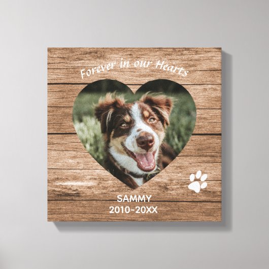 Custom Dog Memorial Rustic Wood & Foto Leinwanddruck (Vorderseite)