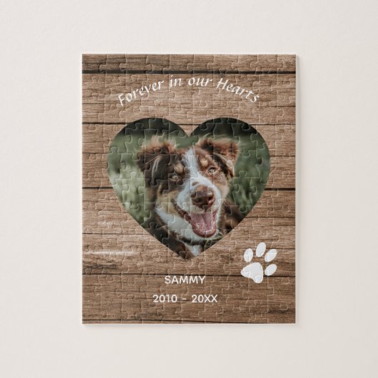 Custom Dog Memorial Rustic Wood & Foto Puzzle (Vertikal)