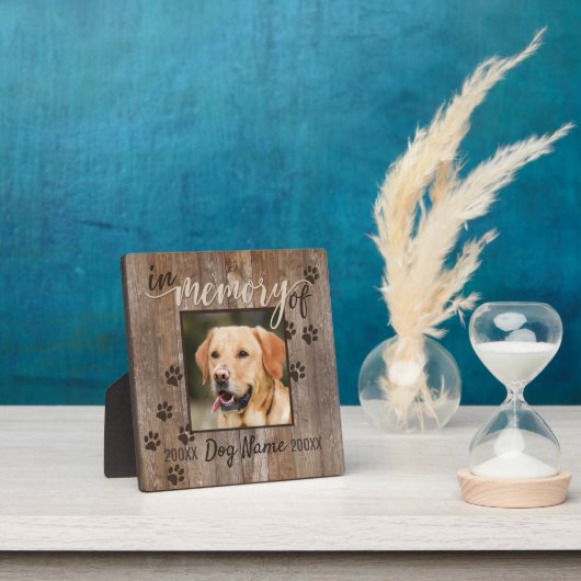 Custom Dog Memorial Rustic Wood Look Square Fotoplatte (InSitu)