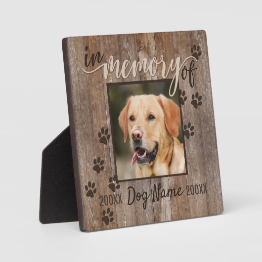 Custom Dog Memorial Rustic Wood Look Square Fotoplatte (Vorderseite)