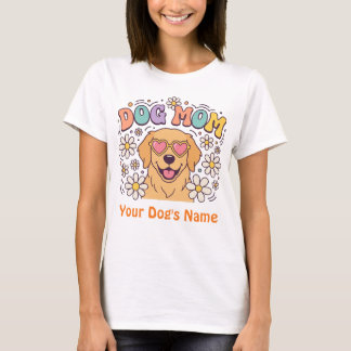 Custom Dog Mom Golden Retriever Retro 70s Groovy 2 T-Shirt