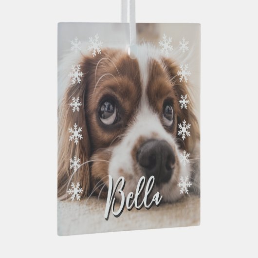 Custom Dog Name Foto Schneeflocken Weihnachten Ornament Aus Glas (Vorderseite Rechts)