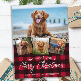 Custom Dog Pet Foto Collage Red Buffalo Kariert Feiertagspostkarte