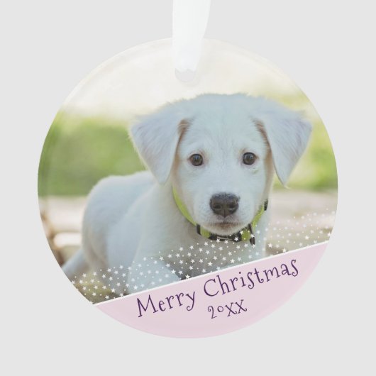 Custom Dog Pet Foto Weihnachten Pink Keepake Ornament (Vorderseite)