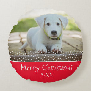 Custom Dog Pet Foto Weihnachtsfeiertag Keepake Rundes Kissen