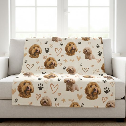 Custom Dog Photo Blanket with Hearts Fleecedecke