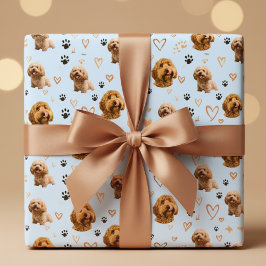 Custom Dog Photo Blue Valentine Geschenkpapier