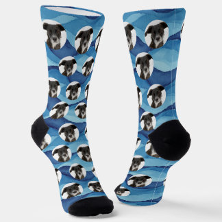 Custom Dog Photo Coastal and Moody Blues Socken