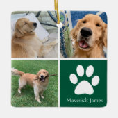 Custom Dog Photo Collage Cute Green Pet Christmas Keramikornament (Vorderseite)
