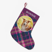 Custom Dog Photo Tartan Plaid Patterned Pet Decor Kleiner Weihnachtsstrumpf (Vorderansicht (hängend))