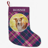 Custom Dog Photo Tartan Plaid Patterned Pet Decor Kleiner Weihnachtsstrumpf (Vorderseite)