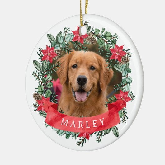 Custom Dog Photo with Name Wreath Keramik Ornament (Links)