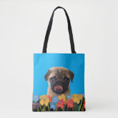Custom Dog Puppy Foto farbenfrohe Frühlingsblumen Tasche (Vorderseite)