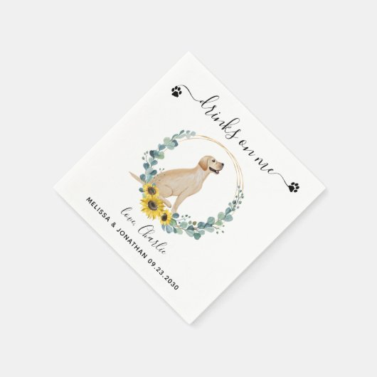 Custom Dog Wedding Drinks auf Me Yellow Labrador Serviette (Ecke)
