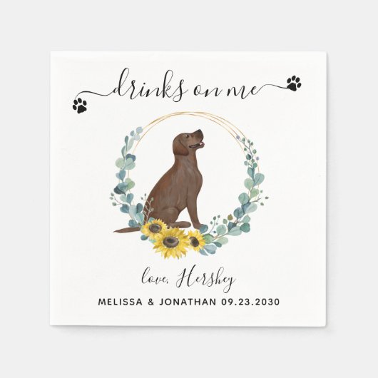 Custom Dog Wedding Drinks On Me Labrador Cocktail Serviette (Vorderseite)