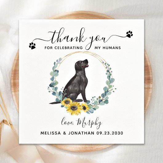 Custom Dog Wedding Thank You Black Lab Cocktail Serviette