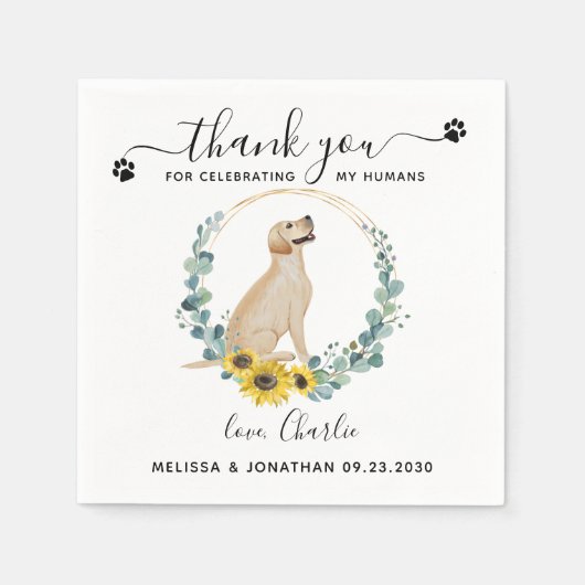 Custom Dog Wedding Vielen Dank Gelbe Labrador Cock Serviette (Vorderseite)