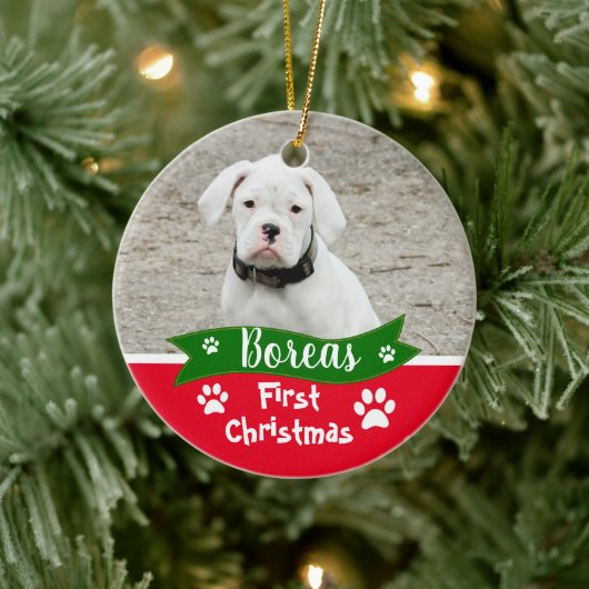 Custom Dogs First Christmas Keramik Ornament (Baum)