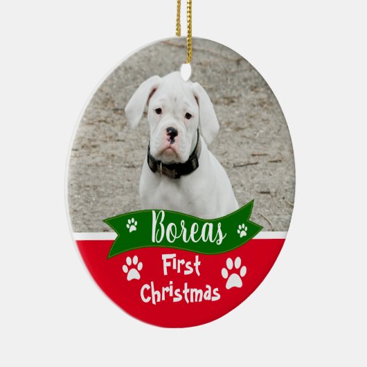 Custom Dogs First Christmas Keramik Ornament (Rechts)