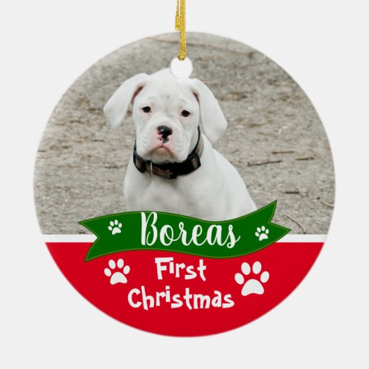Custom Dogs First Christmas Keramik Ornament (Hinten)