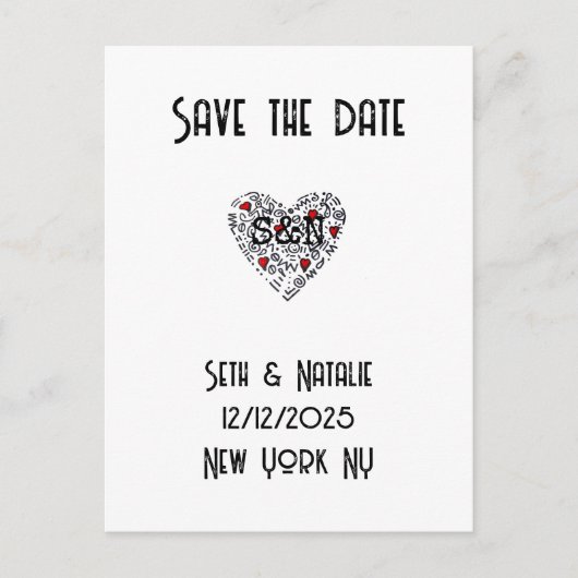Custom Doodle Save the Date Hochzeit Postkarte (Vorderseite)